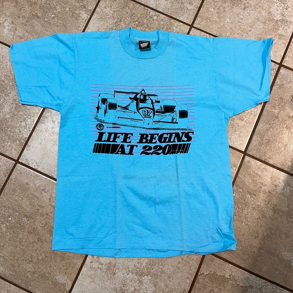 Single stitch screen stars best 1987 racing tshirt “Life Begins At 220 Mph” Sz L